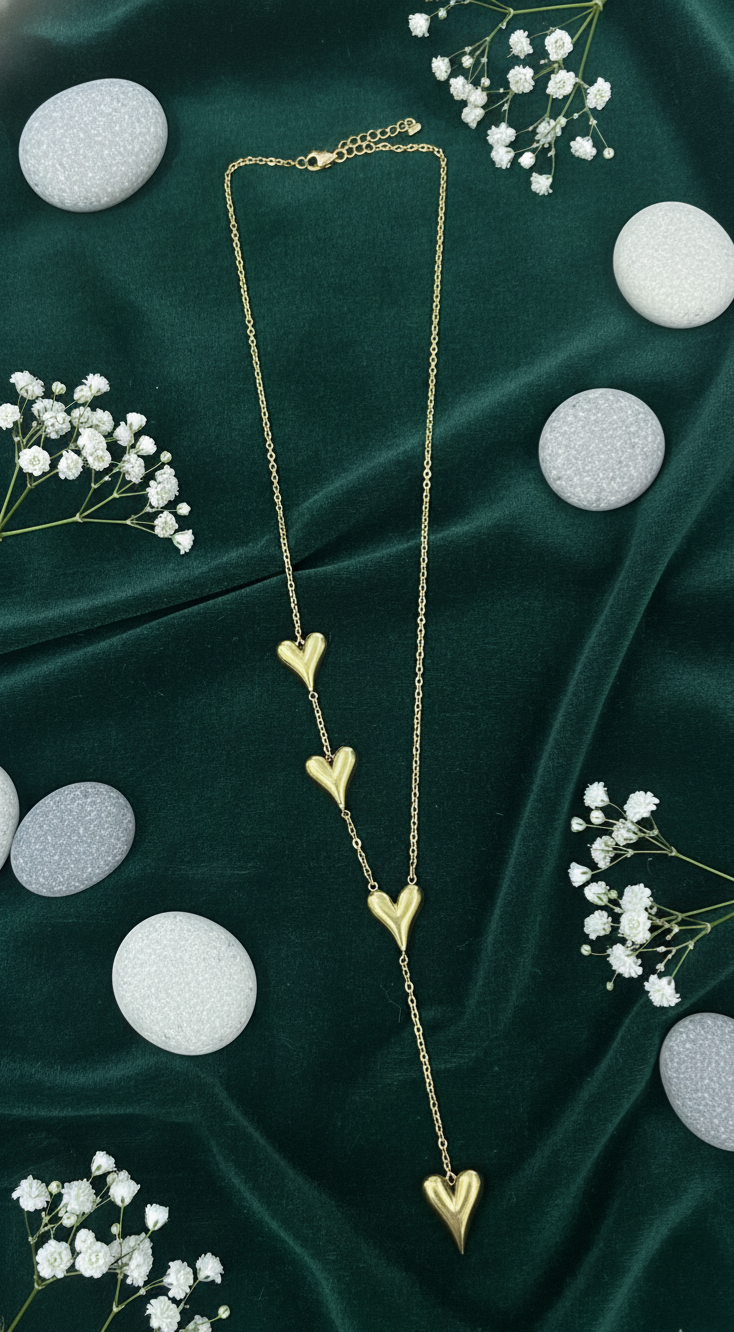 Elegant Gold Heart Cascade Lariat Necklace