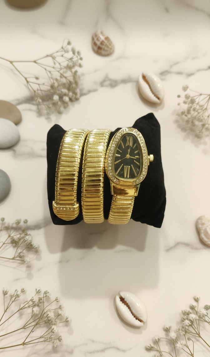 Serpent-Inspired Gold Tone Bracelet Watch