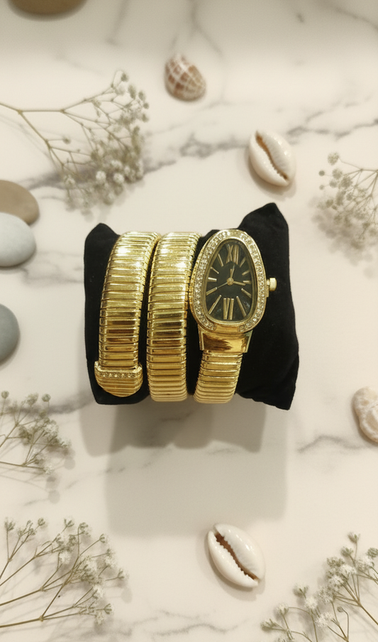 Serpent-Inspired Gold Tone Bracelet Watch