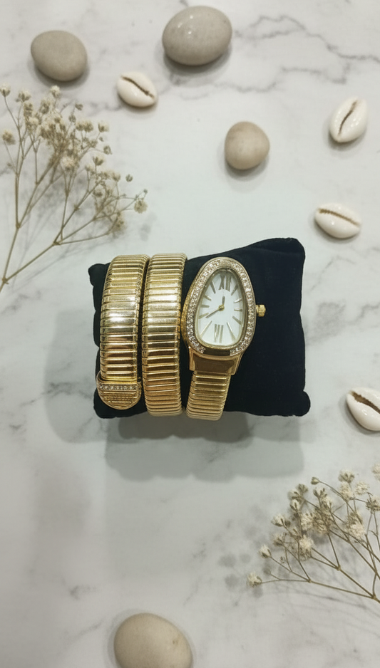 Serpent-Inspired Gold Tone Bracelet Watch