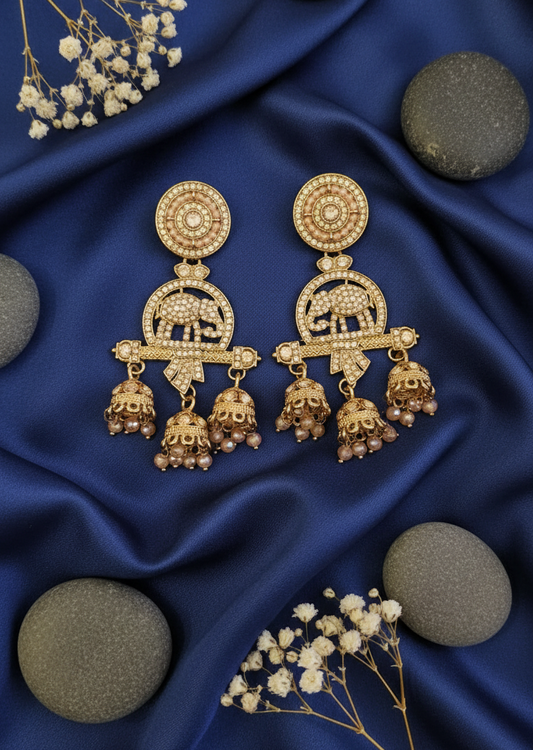 Antique Gold Jhumka Drop Earrings
