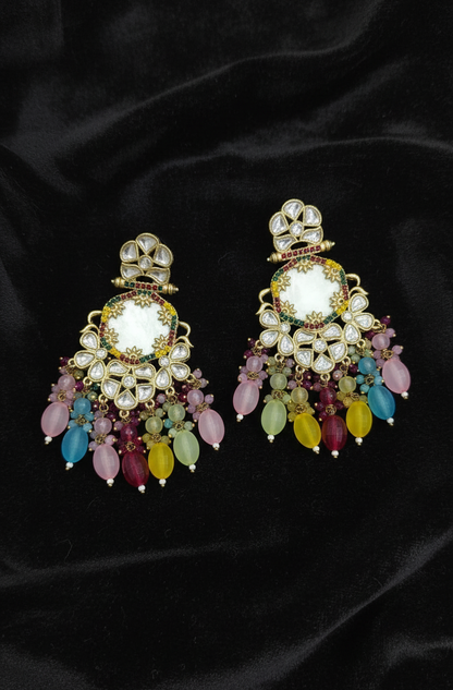 Traditional Indian Chandbali Earrings with Colorful Gemstone Drops