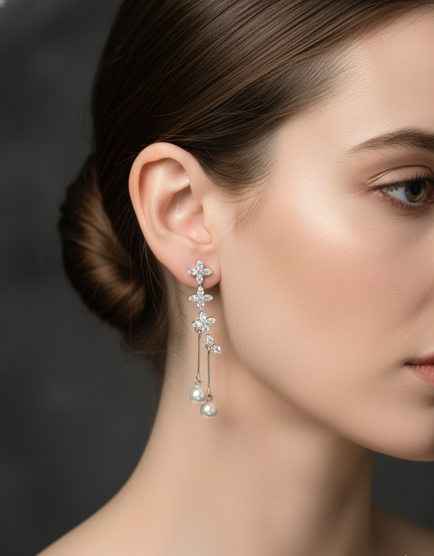 Elegant Pearl & Crystal Drop Earrings