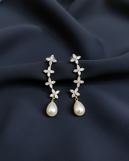 Dainty Pearl & Crystal Drop Earrings