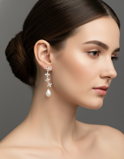 Dainty Pearl & Crystal Drop Earrings