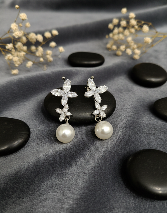Crystal Butterfly & Pearl Drop Earrings