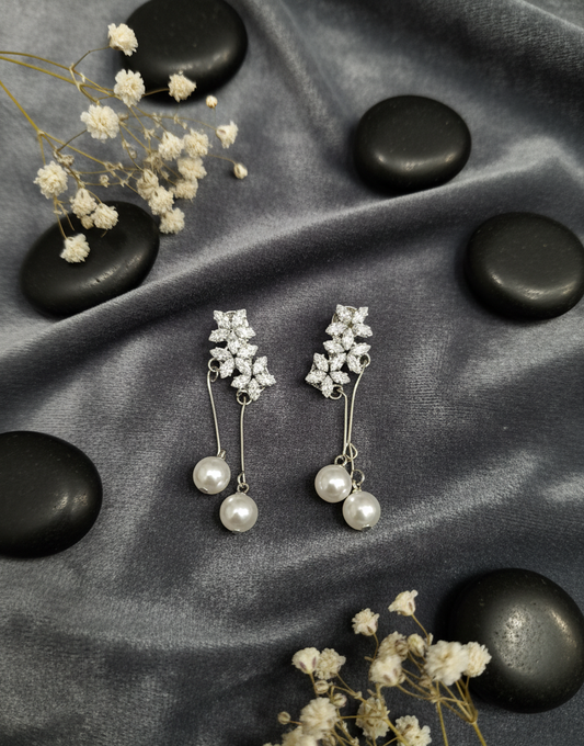 Sparkling Floral Cluster & Pearl Drop Earrings
