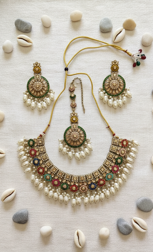 Royal Bloom Kundan & Pearl Multicolored Set