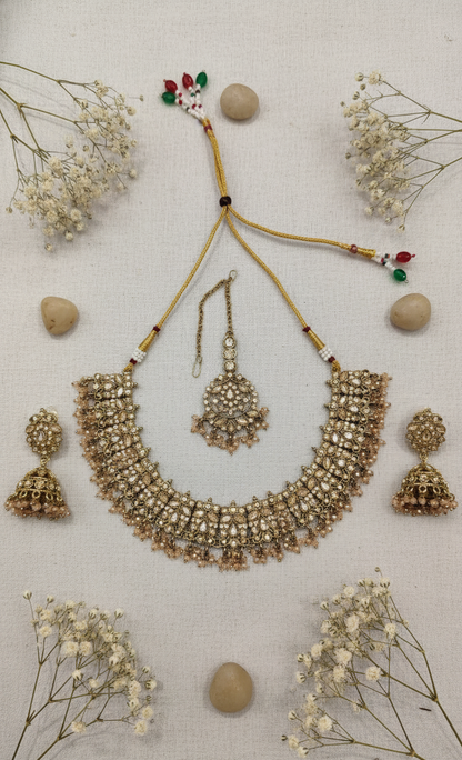 Gold Kundan Choker Set with Sapphire Beads