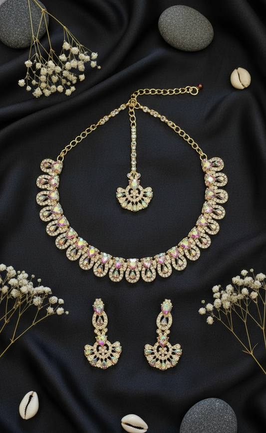 Luminous Multi-Tone Crystal Choker Set