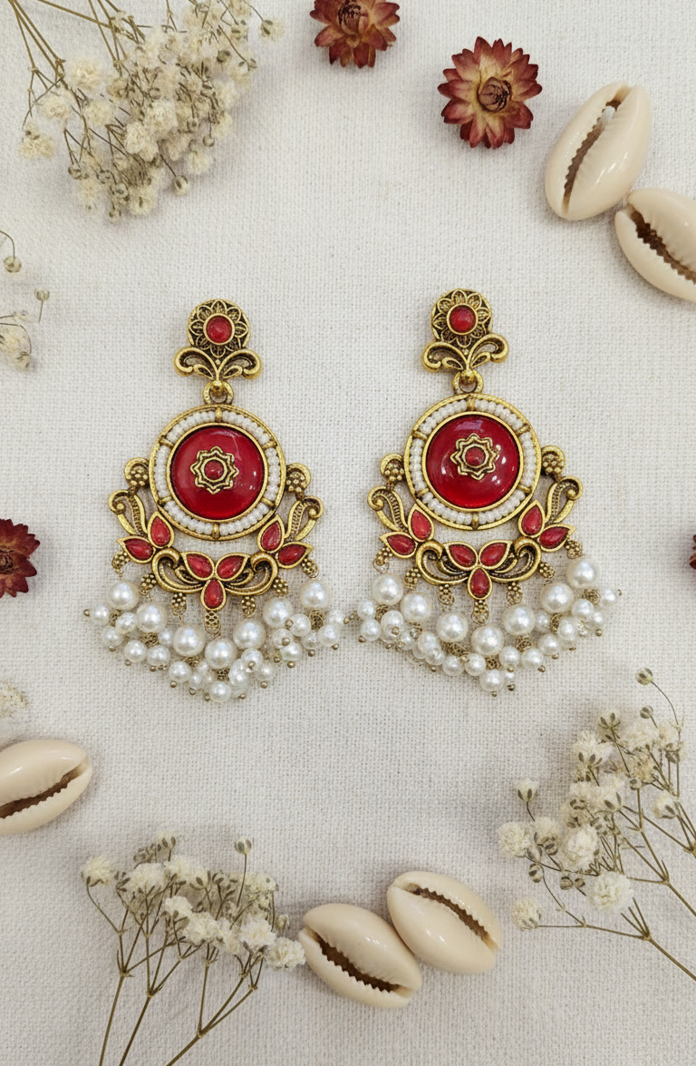 Scarlet Bloom Chandbali Earring
