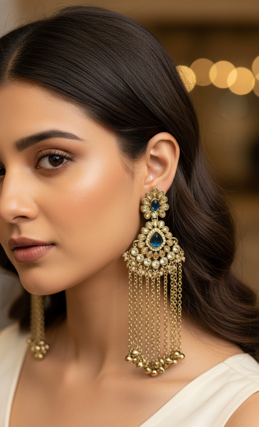 Elegant Gold-Toned & Ghungroo Dangle Earrings
