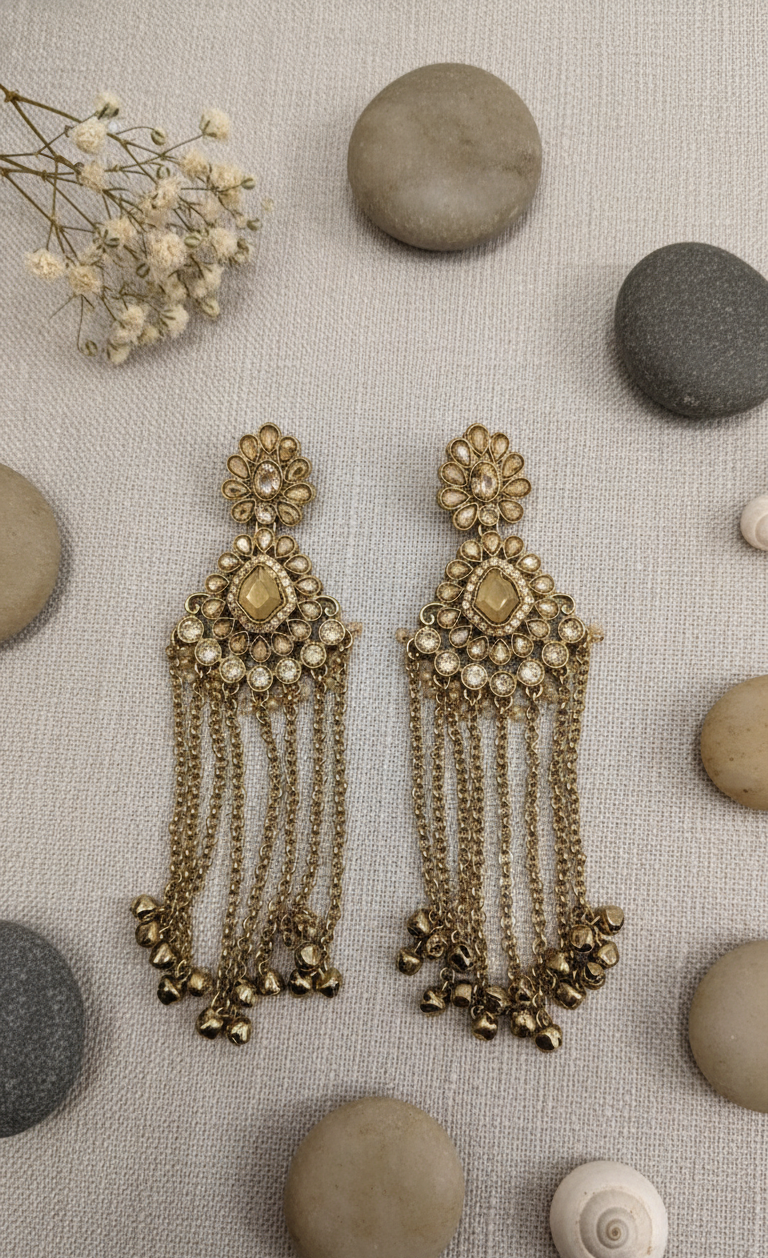 Elegant Gold-Toned & Ghungroo Dangle Earrings