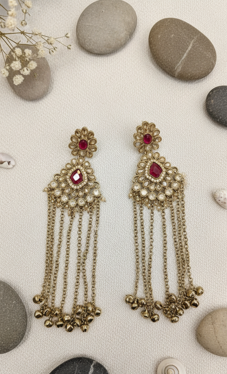 Elegant Gold-Toned & Ghungroo Dangle Earrings