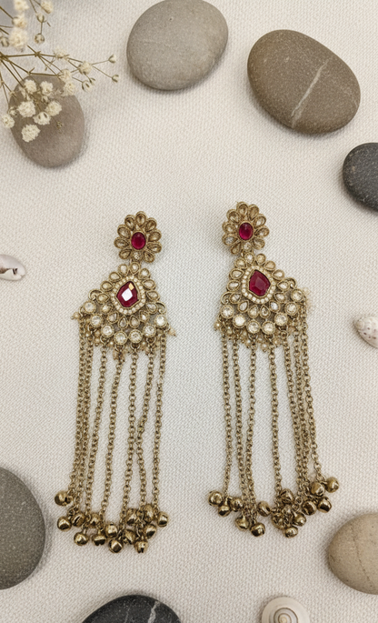 Elegant Gold-Toned & Ghungroo Dangle Earrings
