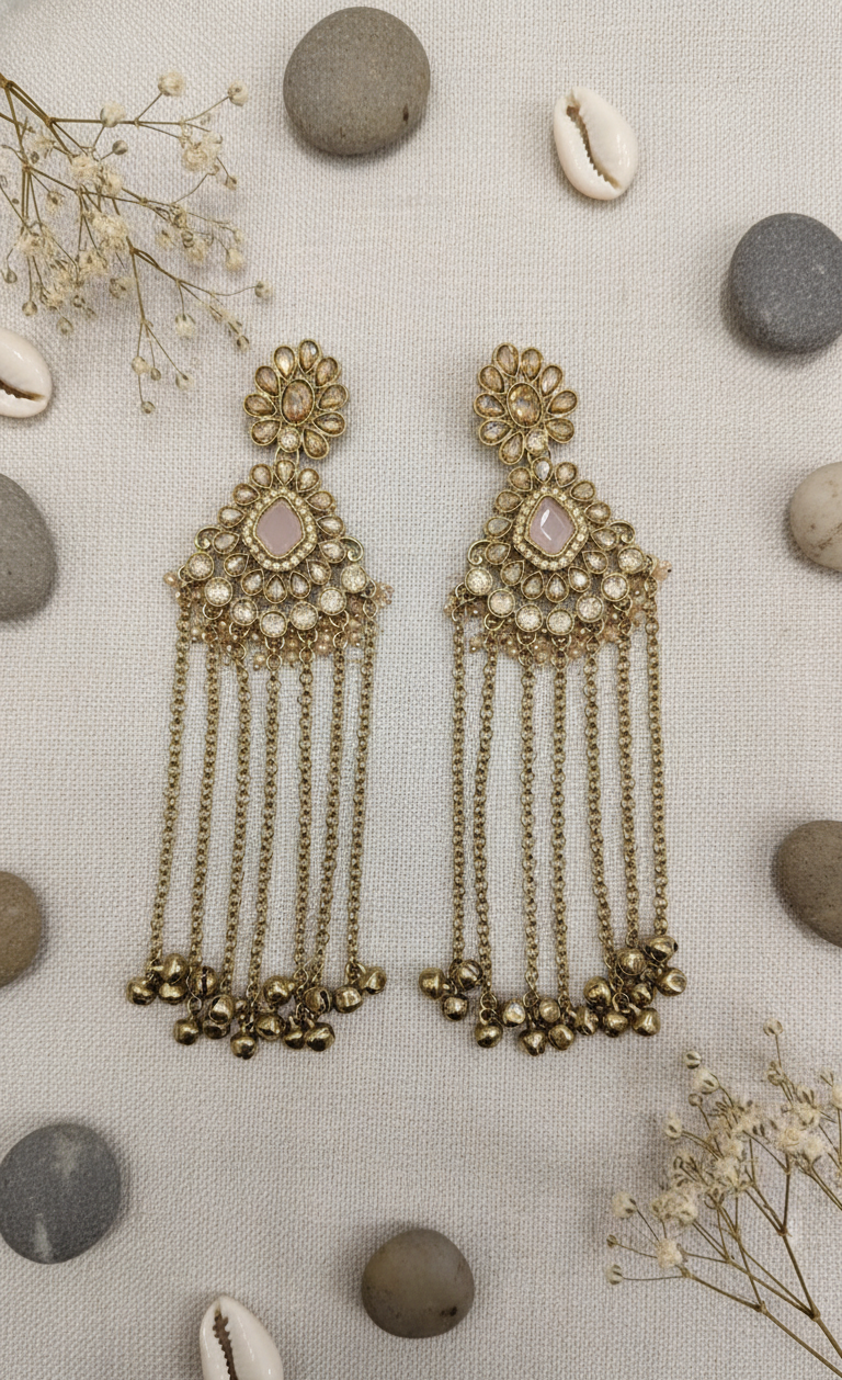 Elegant Gold-Toned & Ghungroo Dangle Earrings