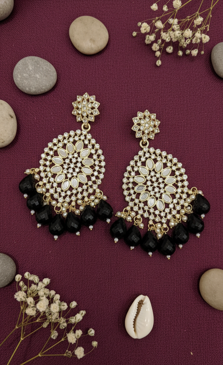 Bead & Mirror Kundan Drop Earrings