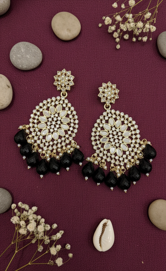 Bead & Mirror Kundan Drop Earrings