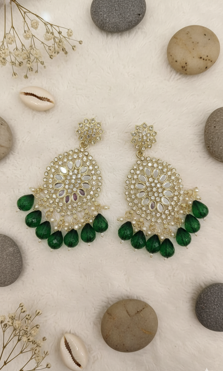 Bead & Mirror Kundan Drop Earrings