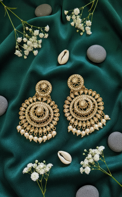 Grand Gold-Toned & Pearl Chandbali Earring