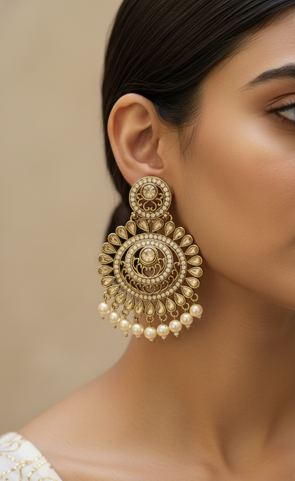 Grand Gold-Toned & Pearl Chandbali Earring