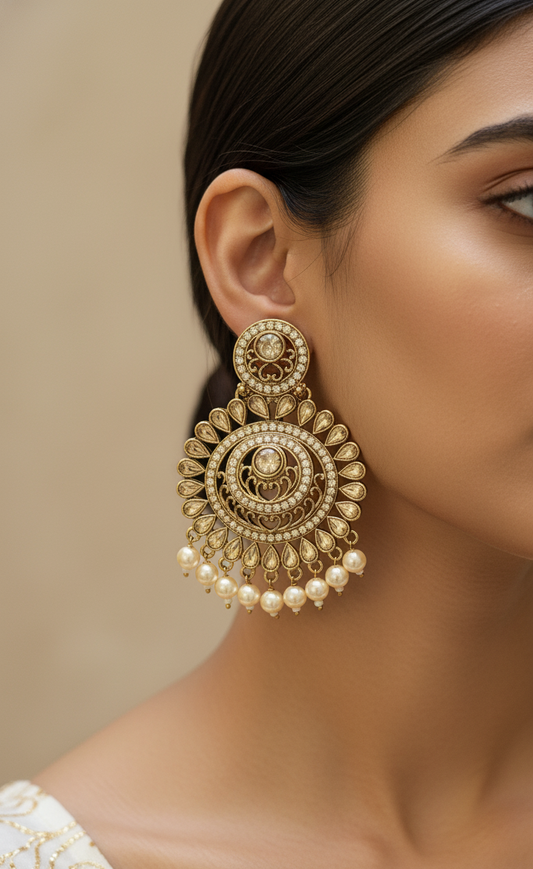 Grand Gold-Toned & Pearl Chandbali Earring