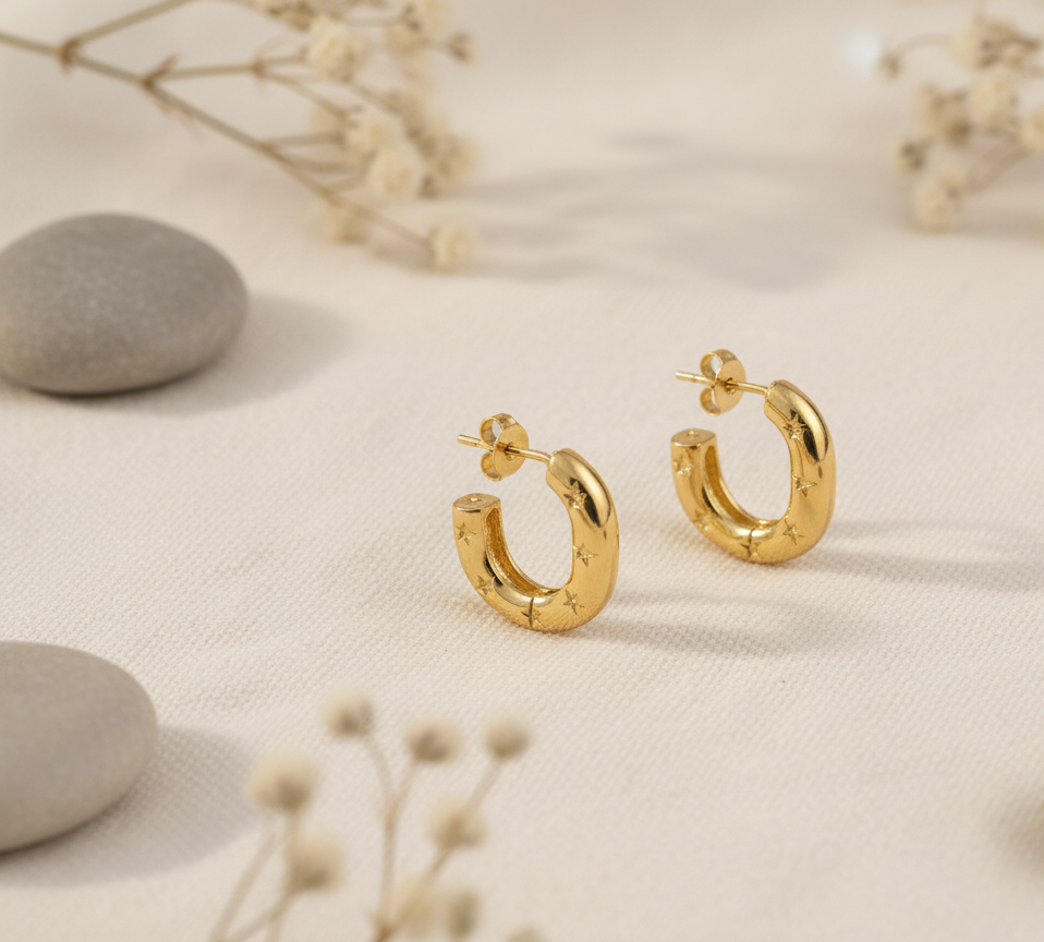 Starburst Gold Huggie Hoops