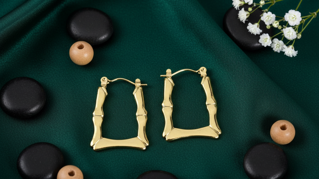 Bamboo Style Gold Hoops