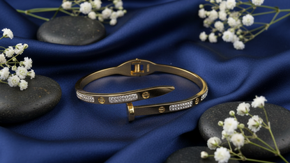 Pave Nail Golden Bangle (For Delicate Hands)
