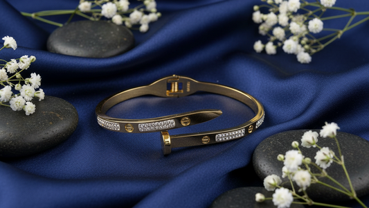 Pave Nail Golden Bangle (For Delicate Hands)