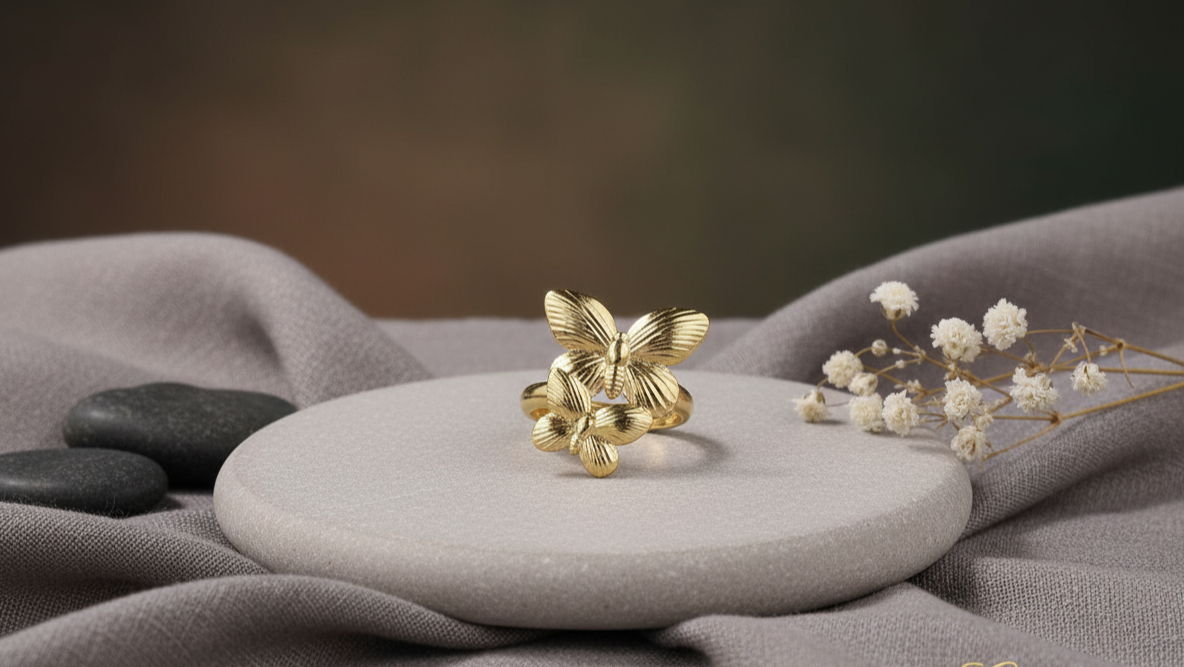 Golden Butterfly Cascade Ring