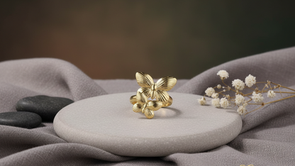 Golden Butterfly Cascade Ring