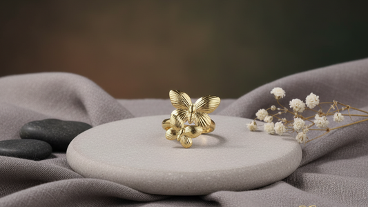 Golden Butterfly Cascade Ring