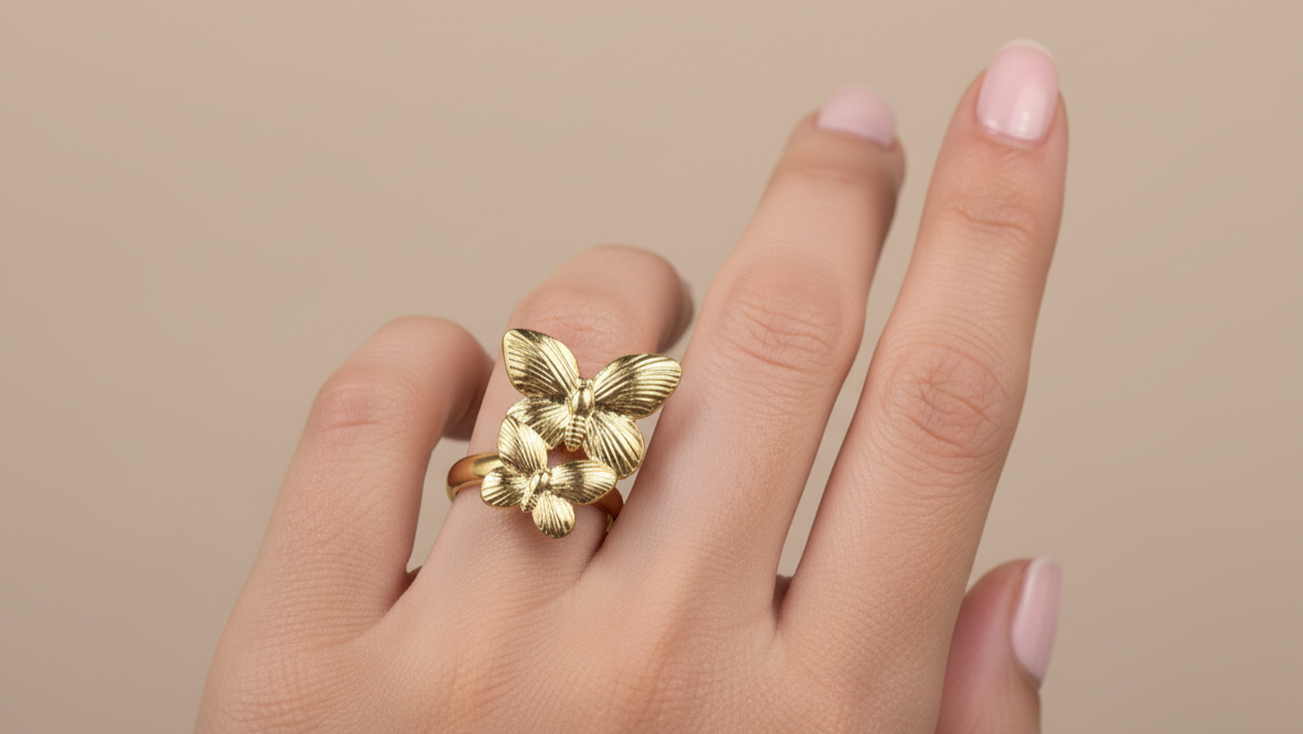 Golden Butterfly Cascade Ring