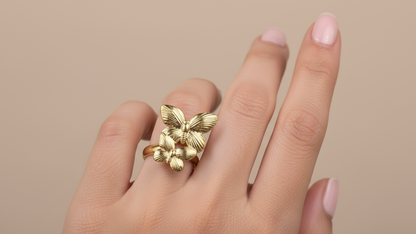 Golden Butterfly Cascade Ring