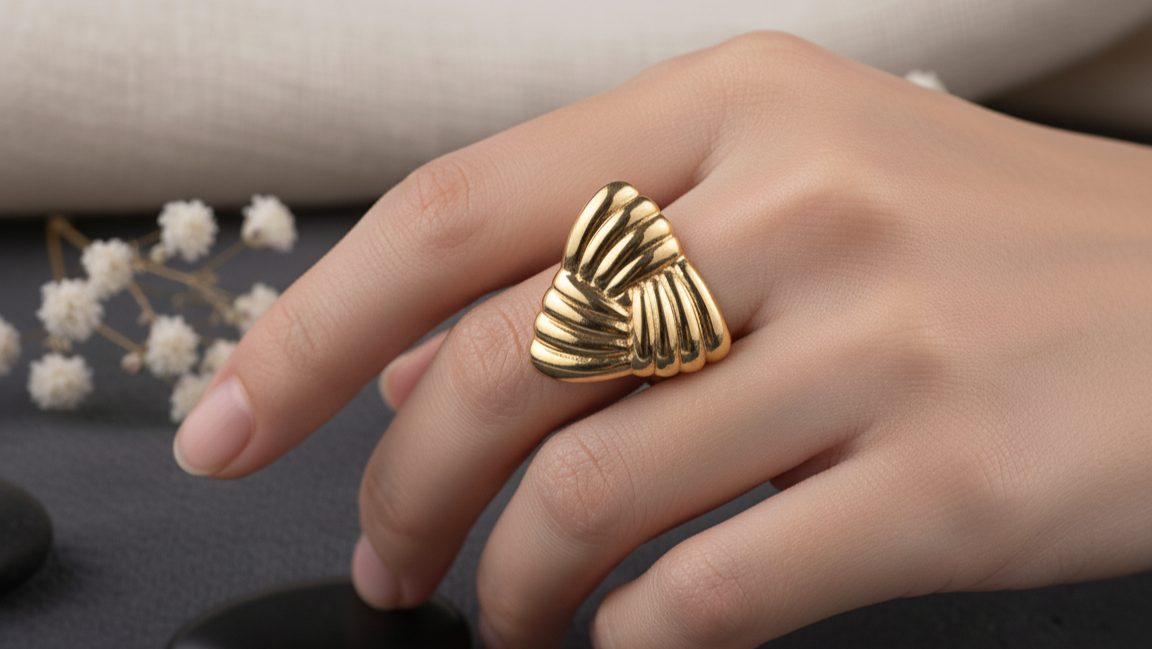 Golden Woven Knot Ring