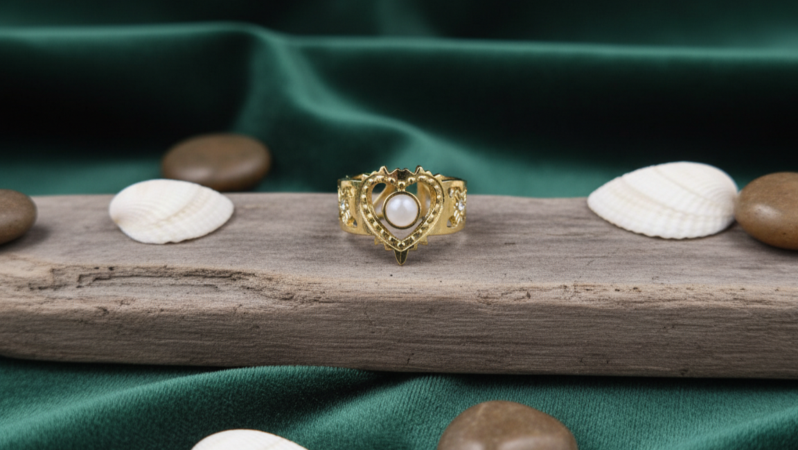 Pearl Heart Crown Ring