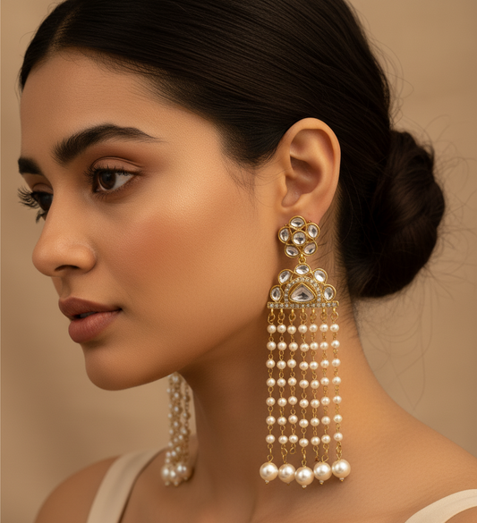 Regal Pearl Tassel Earrings