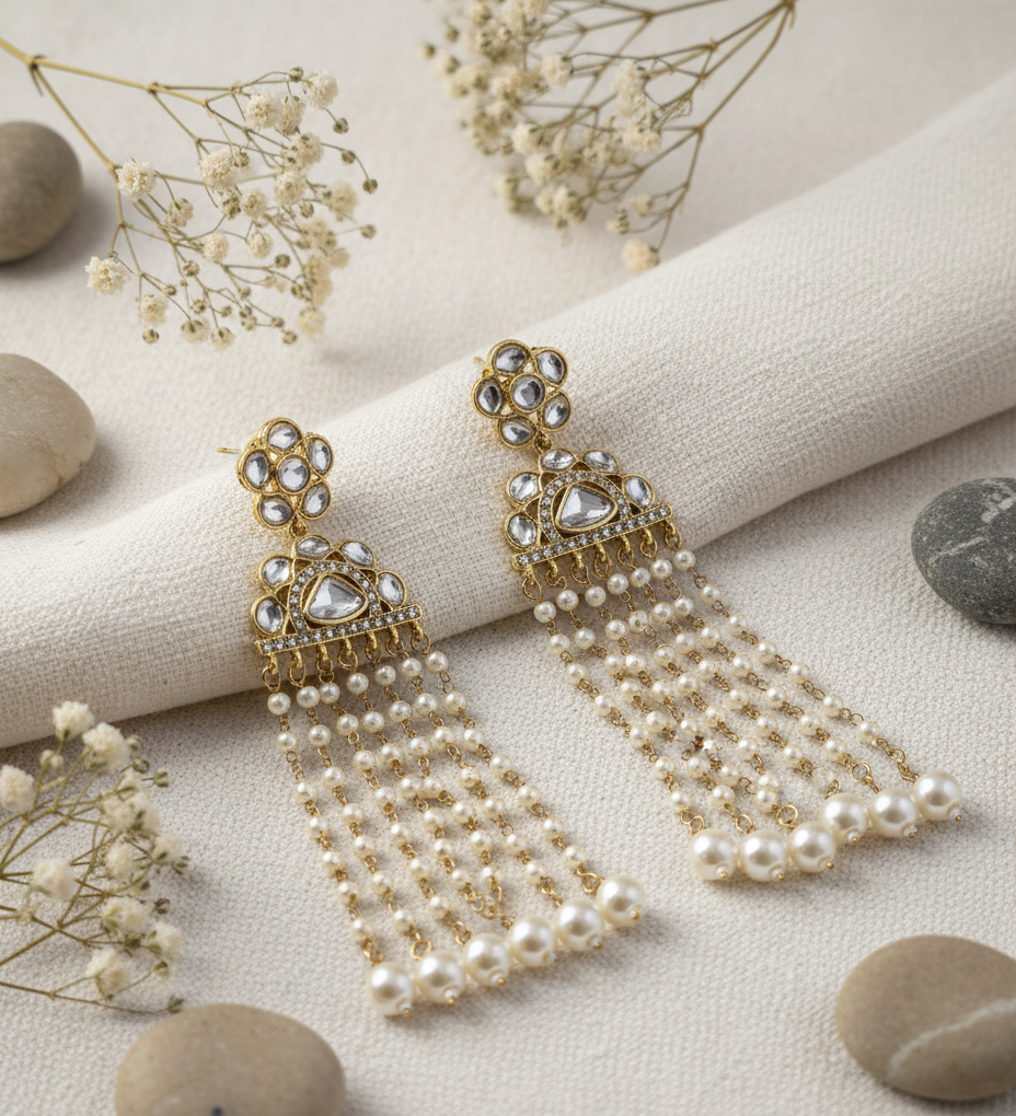 Regal Pearl Tassel Earrings