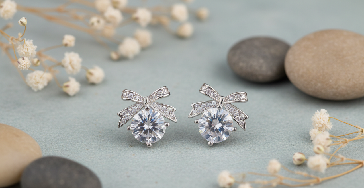 Ribbon Embrace Solitaire Studs