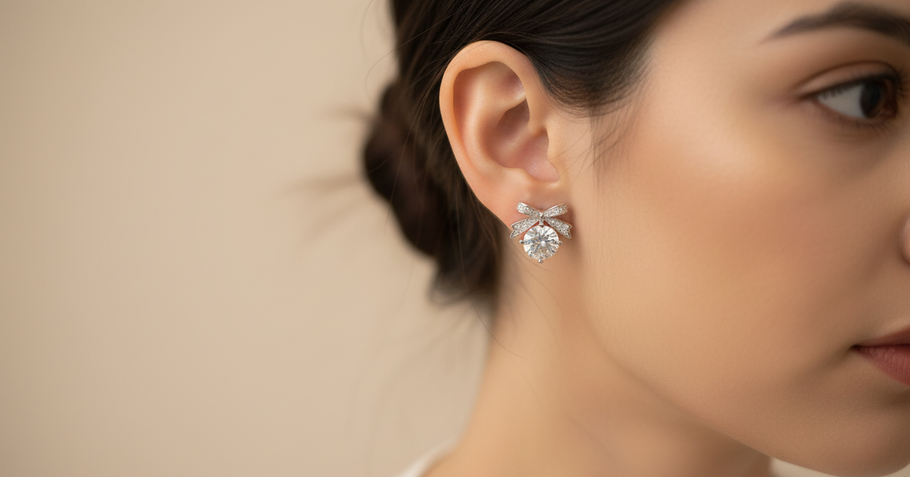 Ribbon Embrace Solitaire Studs