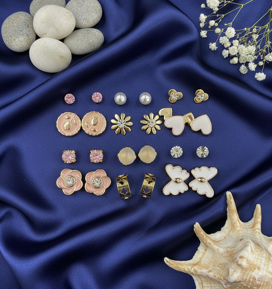 Pink & Gold Charm Earring Set (Pack of 12)