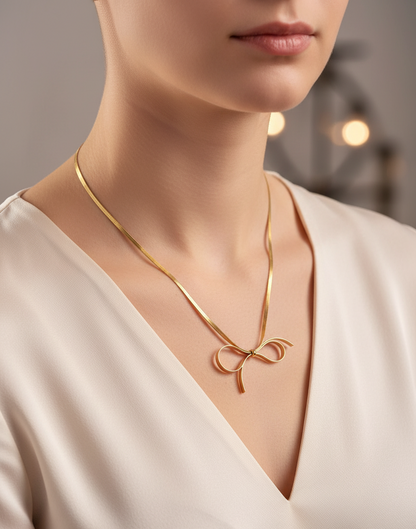 Golden Ribbon Bow Necklace