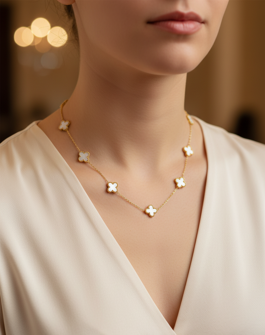 Golden Clover Cascade Necklace