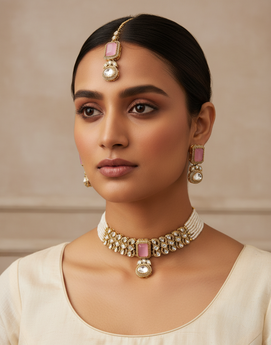 The "Rose Quartz Radiance" Choker Set