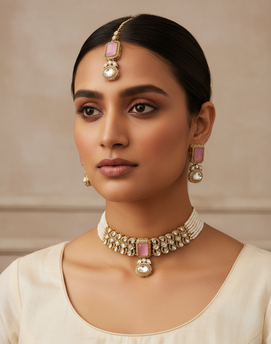 The "Rose Quartz Radiance" Choker Set