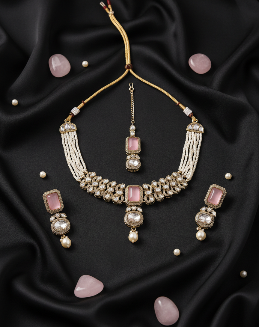 The "Rose Quartz Radiance" Choker Set