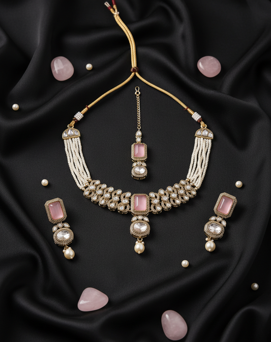 The "Rose Quartz Radiance" Choker Set