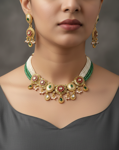 The Emerald Ruby Mughal Medallion Set