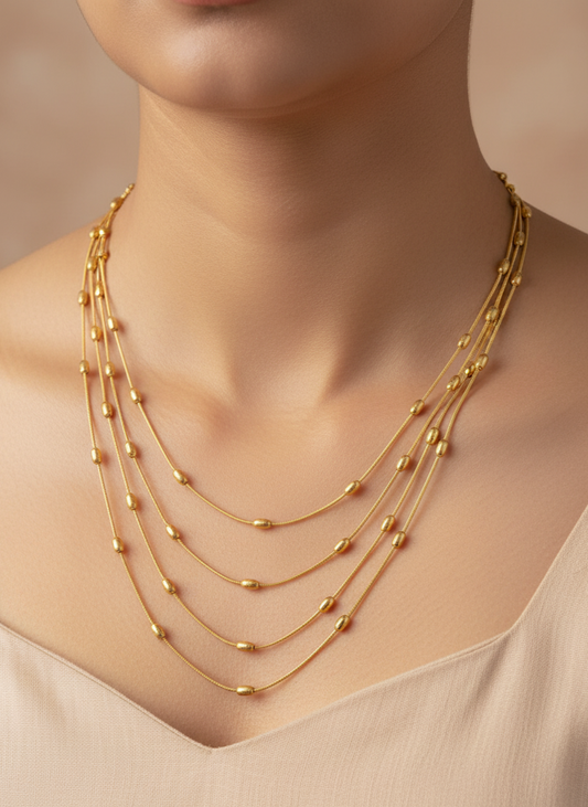 Golden Beaded Layered Necklace